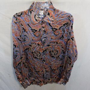 Marcello Men’s Dress Shirt Size Medium Orange Blue Paisley Silk Going Out Party